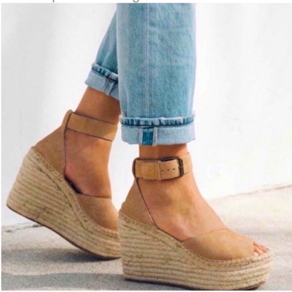 Soludos Scale Suede Espadrille Wedge Sandals Size 9.5 Brown Tan - Picture 1 of 12
